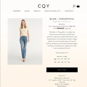 Anthropologie CQY denim jeans. Bliss - Thoughtful, high-rise bootcut. Size 30.